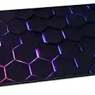 Mouse Pad Gamer Extra Grande 80x30cm - Base Antiderrapante, Superfície de Precisão, Design Hexagonal 3D com Efeito Neon Azul e Roxo - Ideal para Escritório e Setup de Jogos