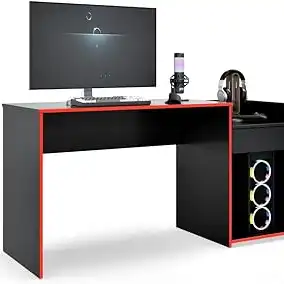 Mesa Gamer Eros Escrivaninha Para Computador 1 Gaveta Nicho Estudo Trabalho Pc Gamer (Preto/Vermelho)
