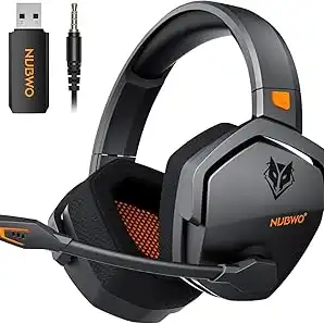 NUBWO Wireless Gaming Headset with Mic for Ps5 Ps4 PC, Zero Interference, 100-Hour Battery All-Day Play, 23ms Sync for Fortnite & Call of Duty/FPS Gamers, Triple Mode All Devices Compatible - Orange