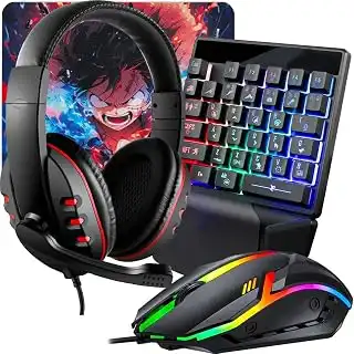 Kit Gamer Completo Megeon com Teclado Gamer Uma Mão RGB Headset com Microfone Mouse Gamer 1600 DPI e Mouse Pad para PC Notebook e Consoles
