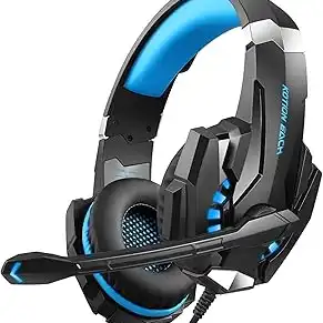 Headset Gamer com Fio 40mm Drivers - Fone de Ouvido Gamer com Som Estéreo Graves Potentes, Almofadas Respiráveis Espuma Viscoelástica, Ideal Para Jogos e Transmissões ao Vivo (Preto e azul)