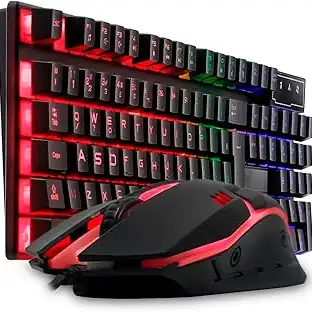 Kit Gamer Teclado Semi Mecanico Gamer Iluminado, Mouse Gamer Com Led USB 3200DPI, 7 Botões