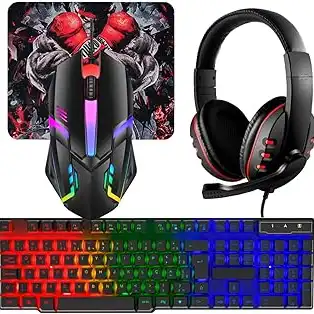 Kit Gamer Completo Teclado Semi Mecânico RGB Mouse 2400 DPI Headset com Microfone e Mouse Pad