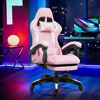 Cadeira Ergonomica Gamer Com Apoio Para Os Pés（Rosa)