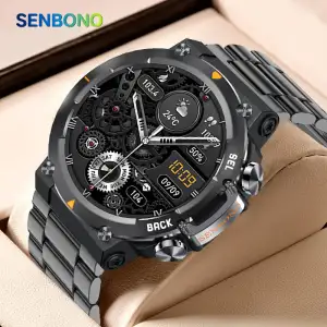 SENBONO 2024 MAX18 smartwatch unissex AMOLED 1.43'' com tela HD 466x466, chamadas via BT, controle por gestos, assistente de...