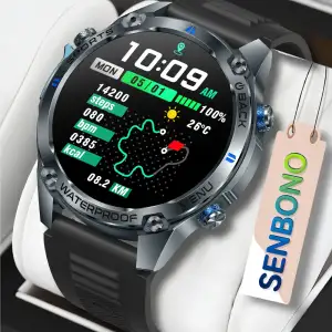 Smartwatch SENBONO G100 Redondo Esportivo Grande com GPS, Altitude, Barômetro, Bússola, 5ATM À Prova D'Água, Chamada BT para...