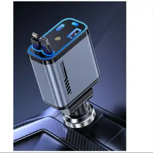Adaptador de Energia Retrátil 4 em 1 para Carro USB e Tipo-C Fast Charge