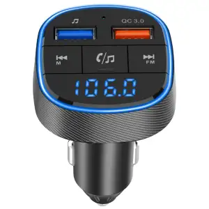 Transmissor FM Bluetooth Veicular com Carregador Rápido Dual USB QC 3.0