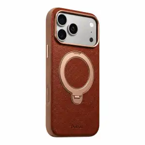 Capa de Couro Genuíno Vintage com Proteção Metálica de Lente MagSafe para iPhone