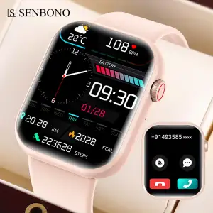 Relógio Inteligente SENBONO Life3 2023 Unissex Quadrado OLED 1.83'' para Atender Chamadas, Oxigênio no Sangue, Esportivo, IP68...