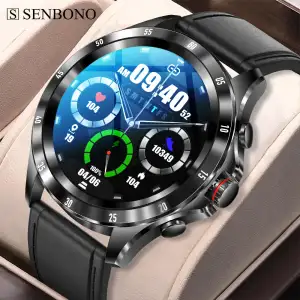 Relógio Inteligente SENBONO MAX7 com Pulseira de Aço AMOLED Tela HD de 1.32'' IP68 à Prova d'Água Chamada via BT Monitor de...