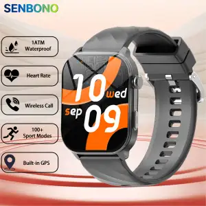 Relógio Inteligente SENBONO LC211 com Tela TFT de 2.01", Monitor de Saúde, GPS, Bússola para 100+ Modos de Esporte, Silicone