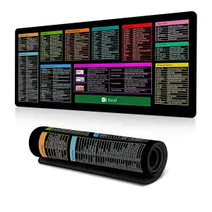 Mouse Pad com Teclas de Atalho do Excel - Mousepad Grande XL com Folha de Dicas para Jogos | Tapete de Teclado para Escritório...