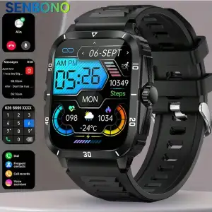 SENBONO KT71 Relógio inteligente unissex com tela HD de 1.96'', atendimento de chamadas, monitor de frequência cardíaca,...