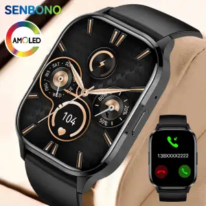 SENBONO HK21 Smartwatch AMOLED esportivo para homens e mulheres, tela grande HD de 2.01'', atendimento de chamadas, monitor de...